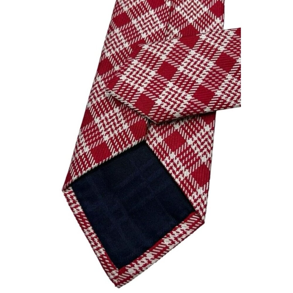 Burberry Red and White Plaid Silk Tie - Picture 5 of 5